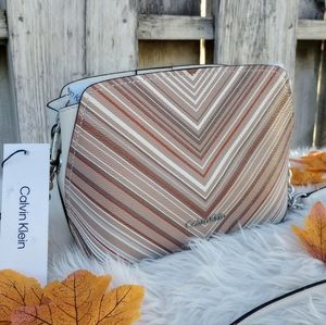 Calvin Klein Hailey Micro Pebble Neutral Chevron Stripe Crossbody Bag